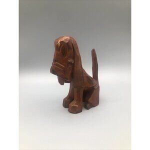 Vintage Hand Carved Wood Hound Dog Folk Art Tongue Out Figurine Sculpture